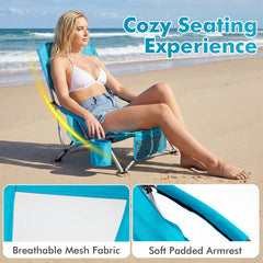 Beach Chair Set of 2 with Padded Armrests and Storage Pocket-Blue