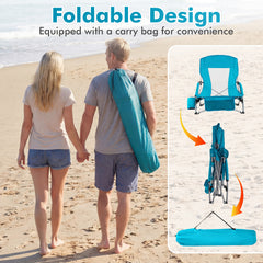 Beach Chair Set of 2 with Padded Armrests and Storage Pocket-Blue