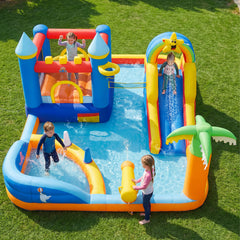 Beach-Themed Inflatable Water Slide with Climbing Wall