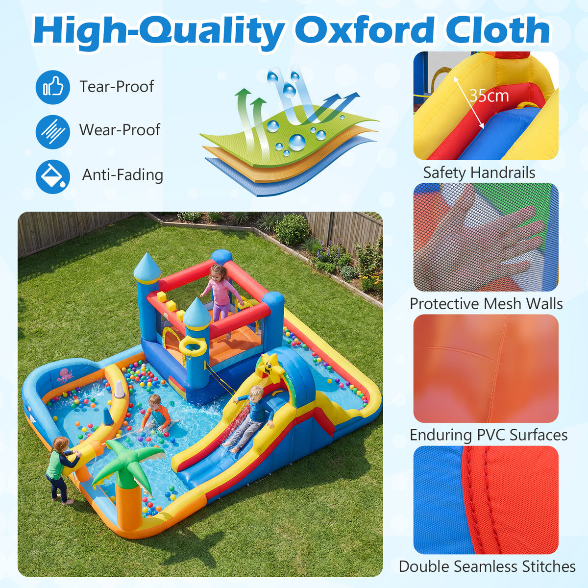 Beach-Themed Inflatable Water Slide with Climbing Wall