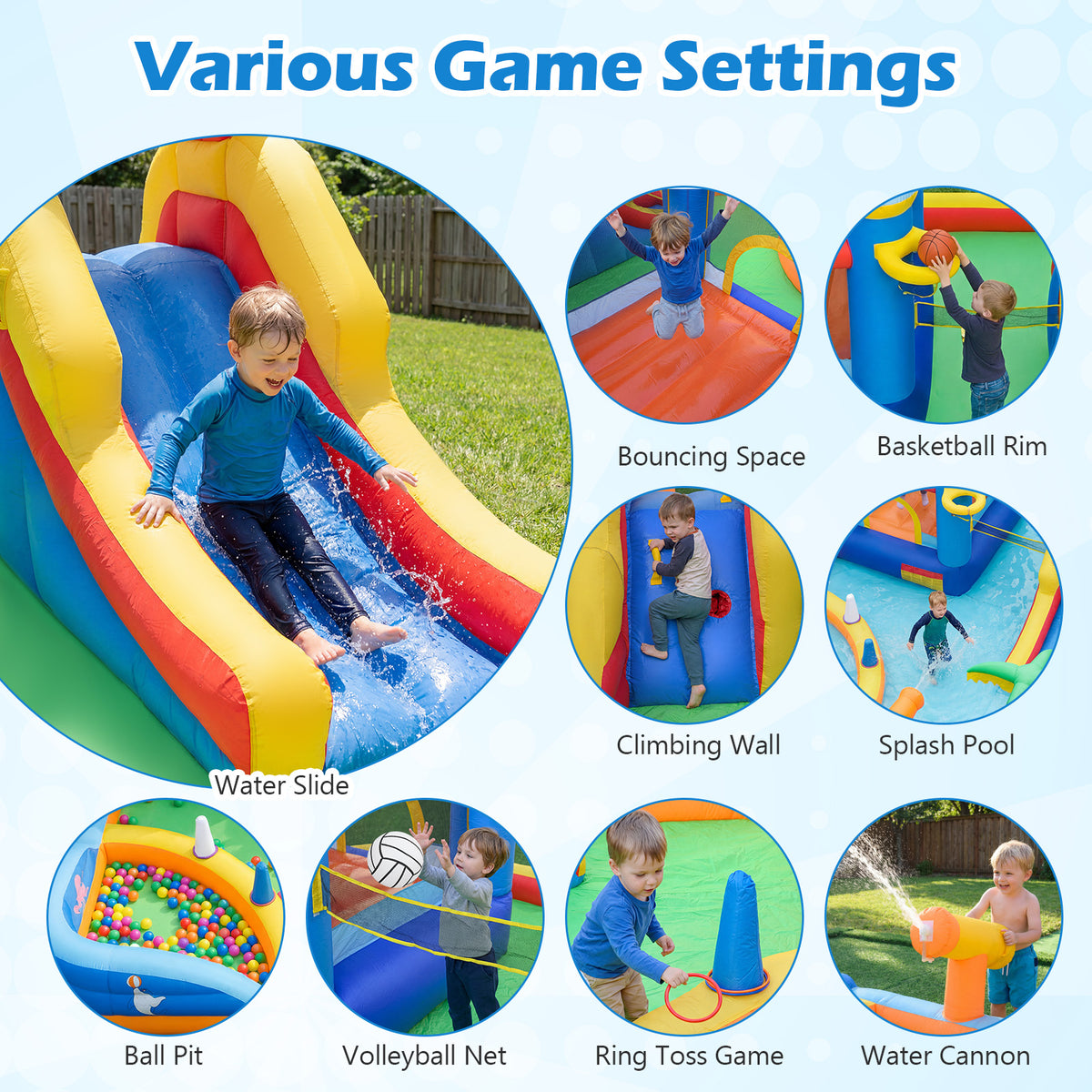 Beach-Themed Inflatable Water Slide with Climbing Wall