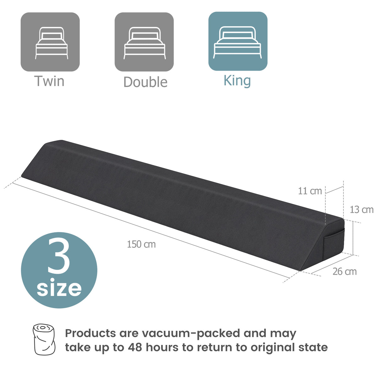 Bed Wedge Pillow with 2 Storage Pockets-Queen Size
