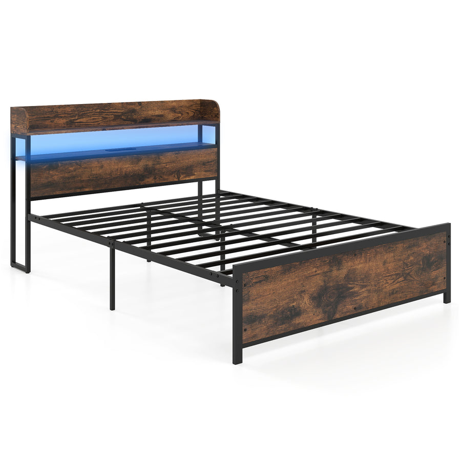 Bed Frame with LED Lights and Power Outlets-King Size