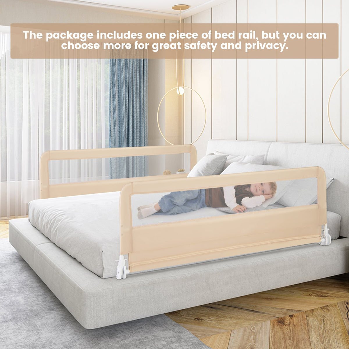 150CM Foldable Baby Bed Rail Guard in Beige, image 6