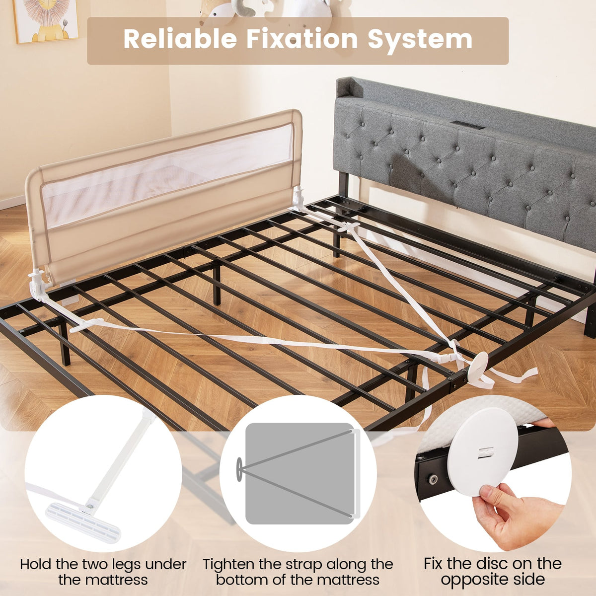 150CM Foldable Baby Bed Rail Guard in Beige, image 7