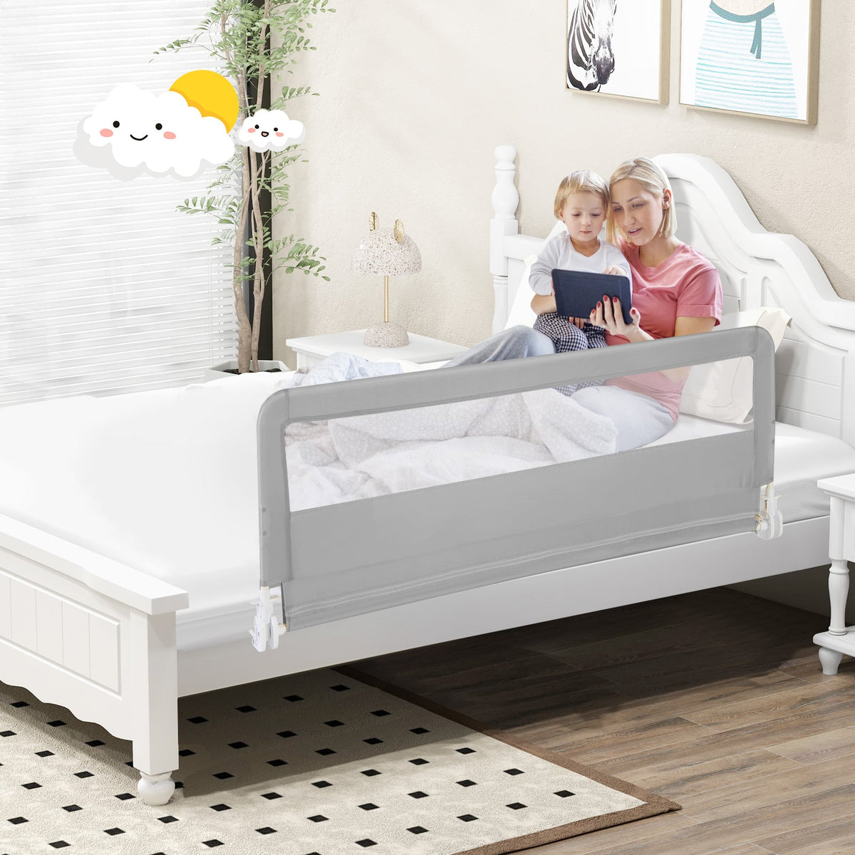 150CM Foldable Baby Bed Rail Guard in Silver, image 2
