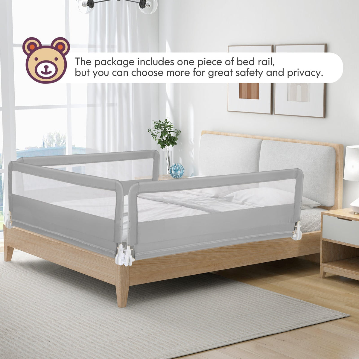 150CM Foldable Baby Bed Rail Guard in Silver, image 3