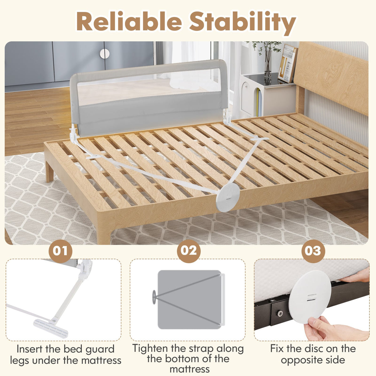 150CM Foldable Baby Bed Rail Guard in Silver, image 7