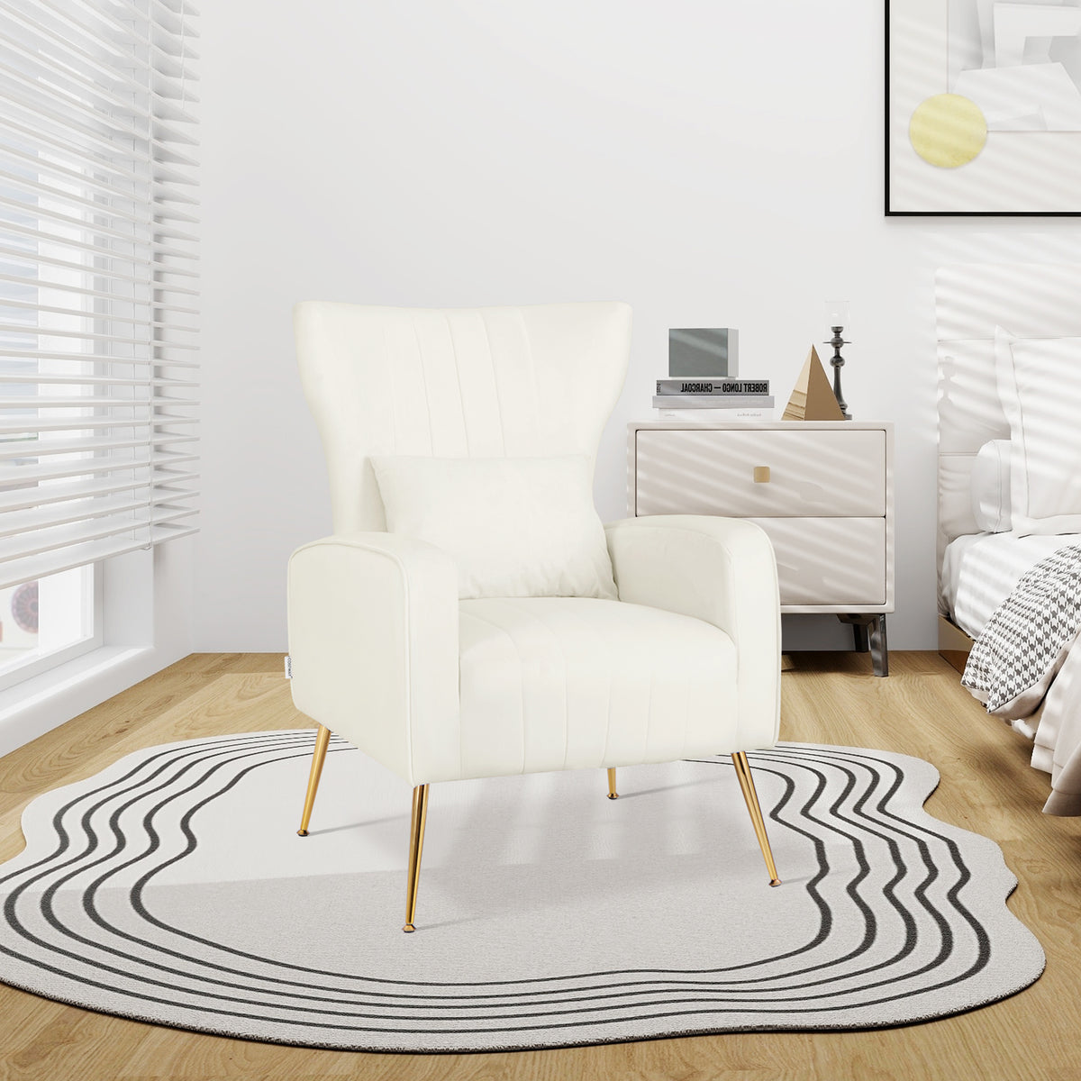 Bedroom Lounge Set with Velvet Accent Chair and Record Player Stand