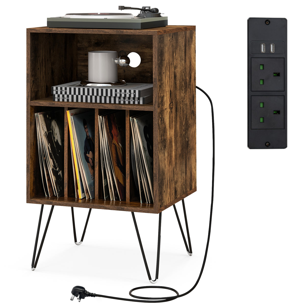 Bedroom Lounge Set with Velvet Accent Chair and Record Player Stand