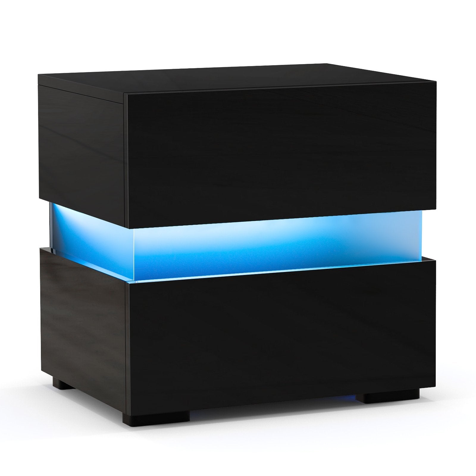 Bedside Table LED Nightstand with 2 Drawers-Black