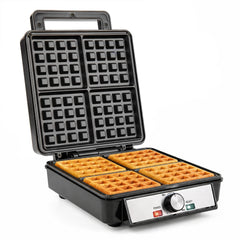 Belgian Waffle Maker 4-Slice 1200W with Browning Knob Nonstick Plates for Family-Black