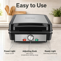 Belgian Waffle Maker 4-Slice 1200W with Browning Knob Nonstick Plates for Family-Black