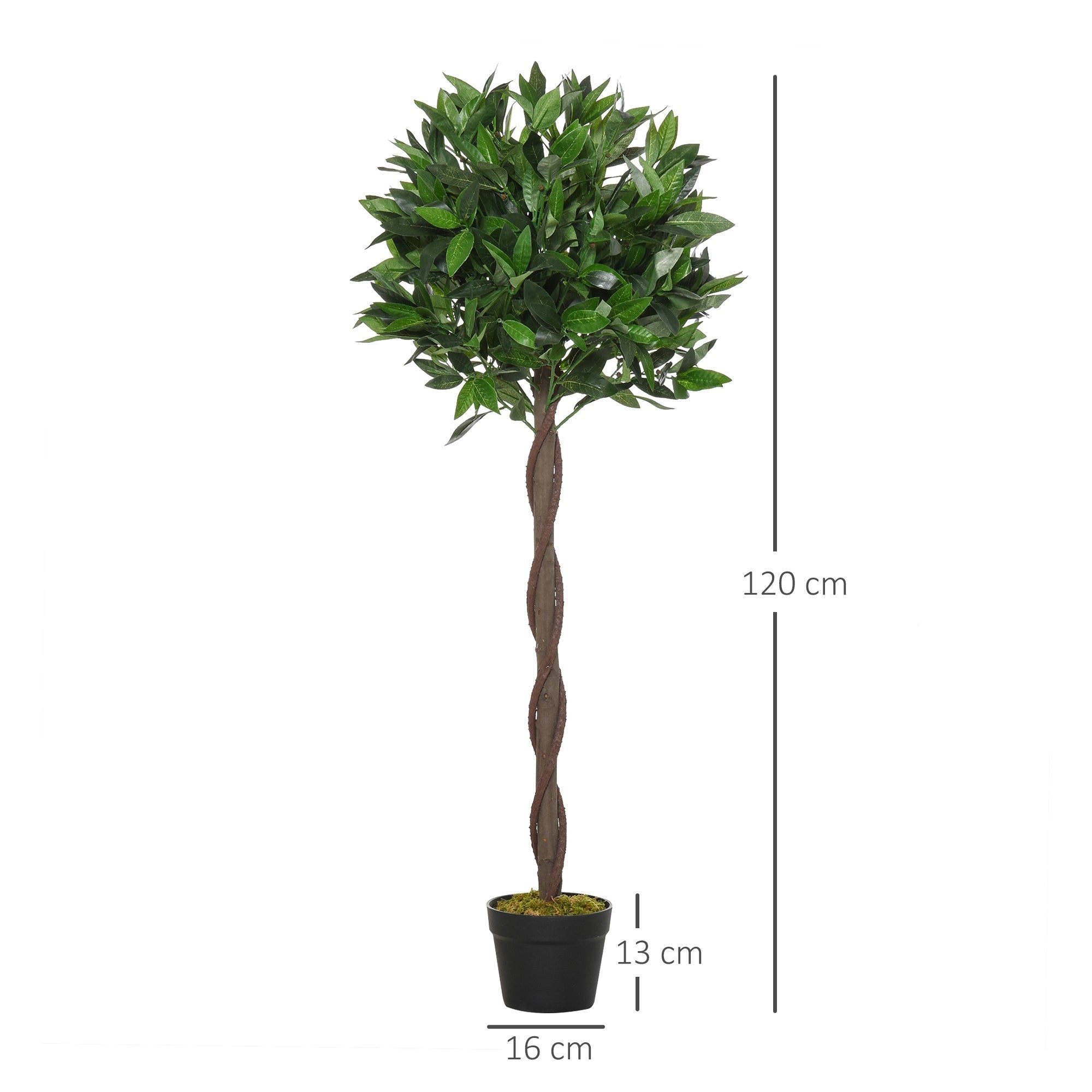 Outsunny Artificial Bay Laurel Topiary Trees w/ Pot Fake, Set Of 2 120cm/4FT Indoor Greenery Plant Home Office Garden Decor Green