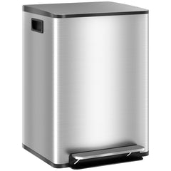 HOMCOM 40L Dual Compartment Stainless Steel Bin, with Deodoriser Holders - Silver Tone