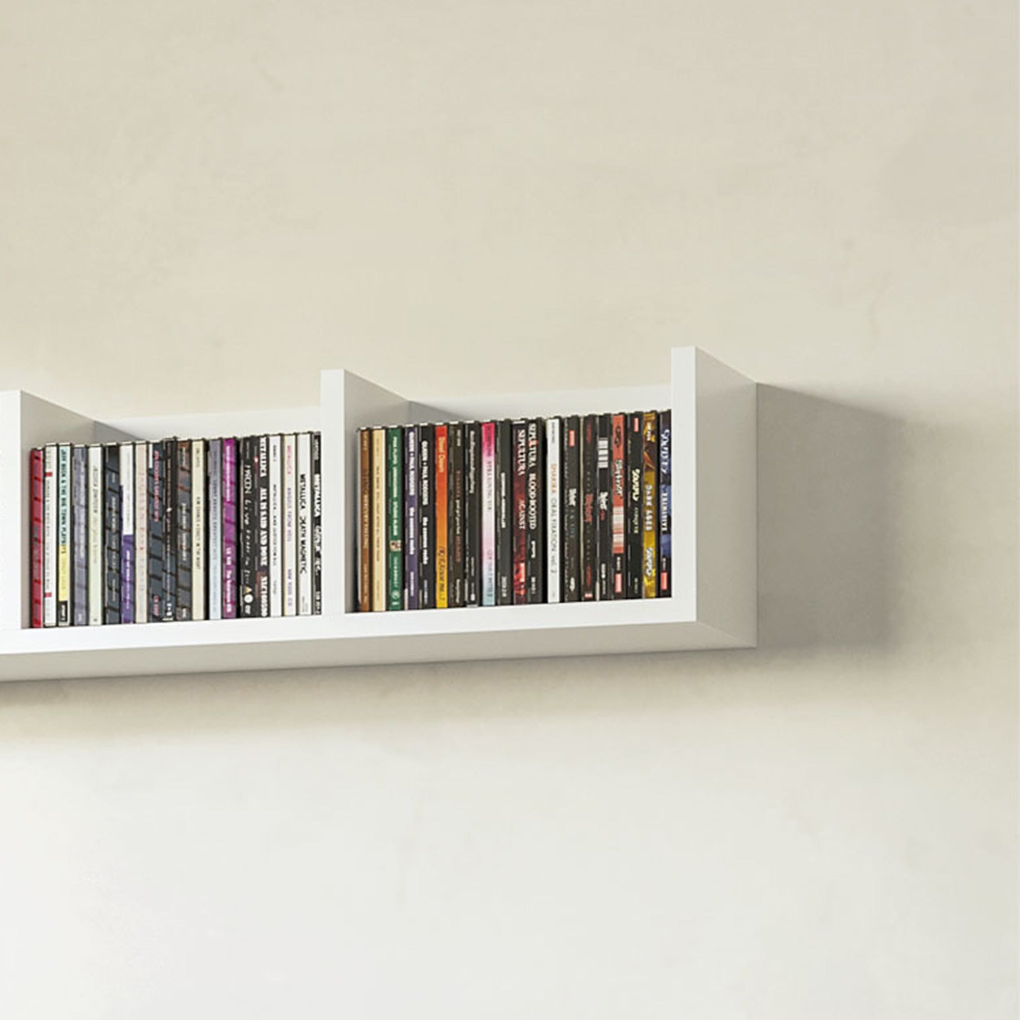 HOMCOM Wall Mount 84 CD / 56 DVD/Blu-ray/ Media Storage Rack 4 Cubes, Wooden Shelf Organiser Unit Bookcase Display, Set of 2, White