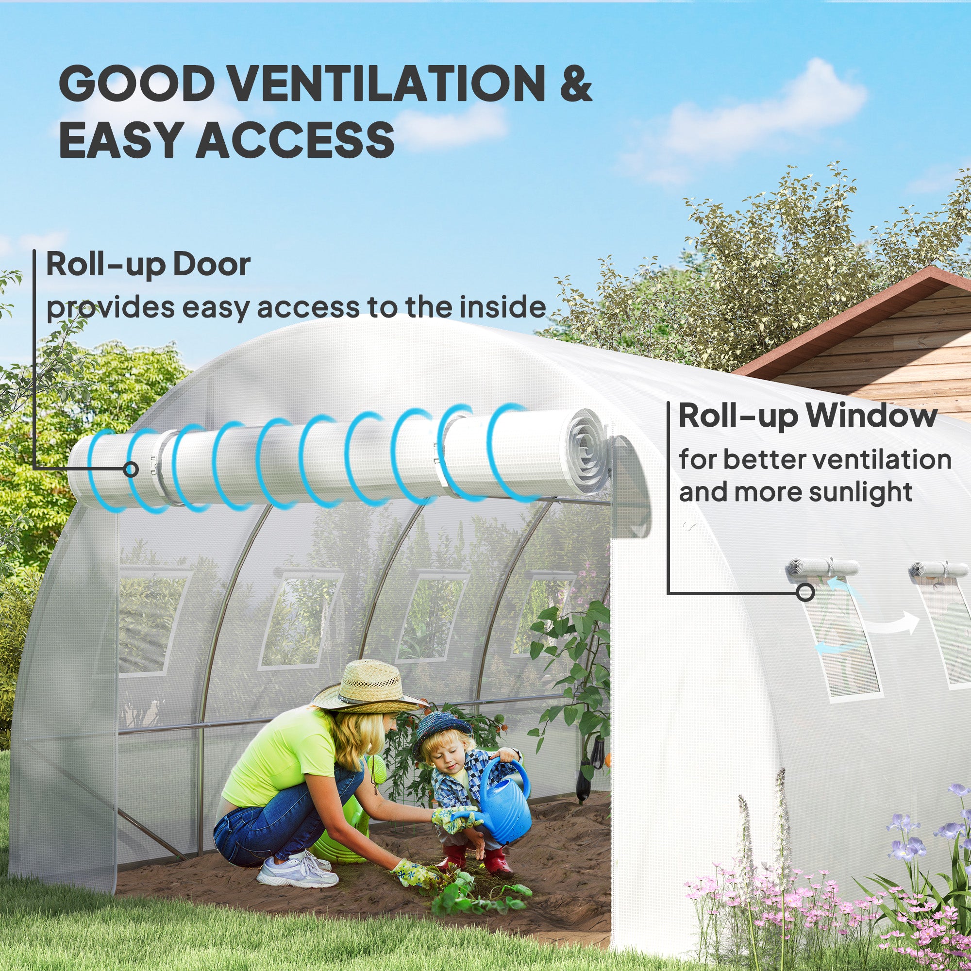 Outsunny 4 x 3 x 2m Greenhouse Replacement Cover ONLY Winter Garden Plant PE Cover for Tunnel Walk-in Greenhouse with Roll-up Windows Door Outdoor, White