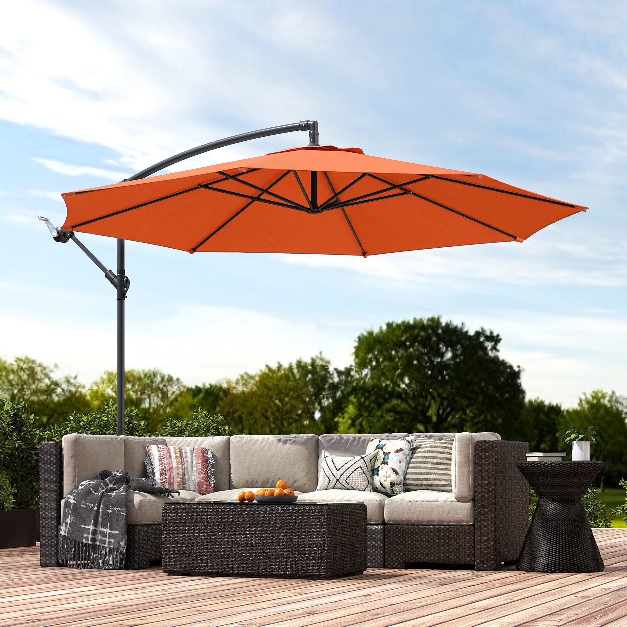 Outsunny 3 m Overhanging Cantilever Parasol, with Cross Base - Orange