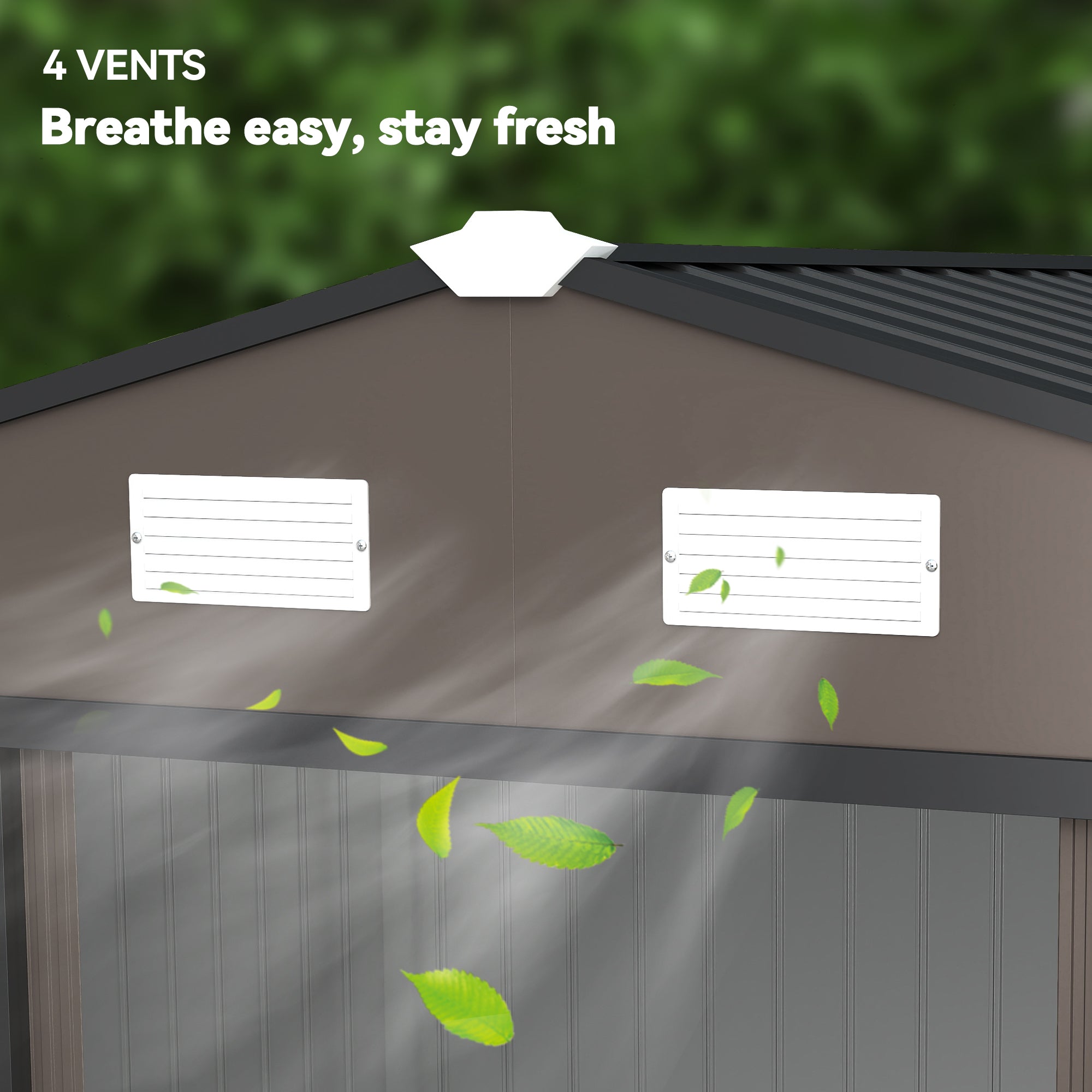 Outsunny 9 x 6ft Metal Garden Shed, Outdoor Storage Tool House with Ventilation Slots, Foundation Kit and Lockable Double Doors, Brown