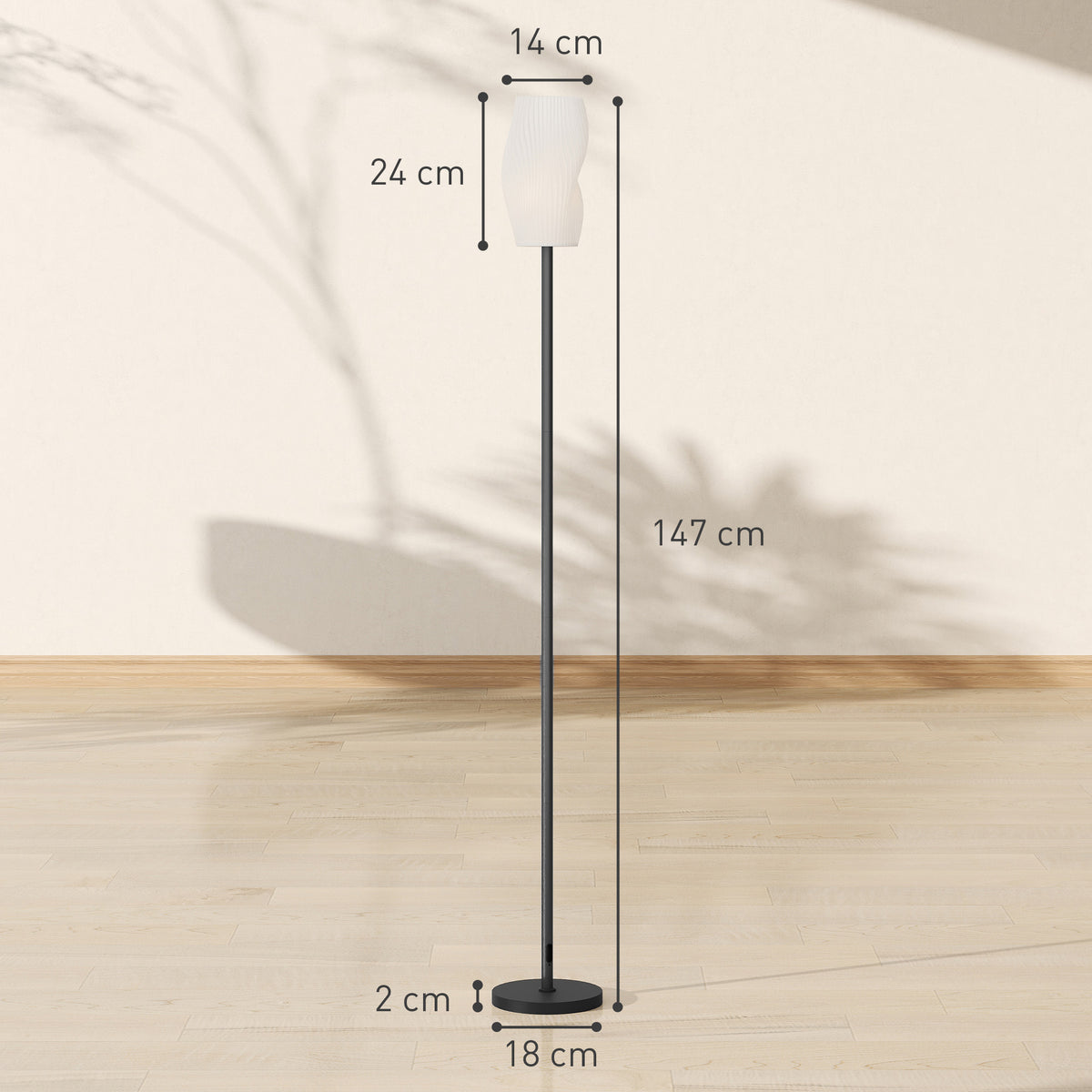 HOMCOM Floor Lamp for Living Room, 3D Printed Modern Standing Lamp with Flowing Curved Shade, 3 Colour Temperature & Foot Switch, Minimalist Tall Pole Lampshade for Bedroom, Office, White