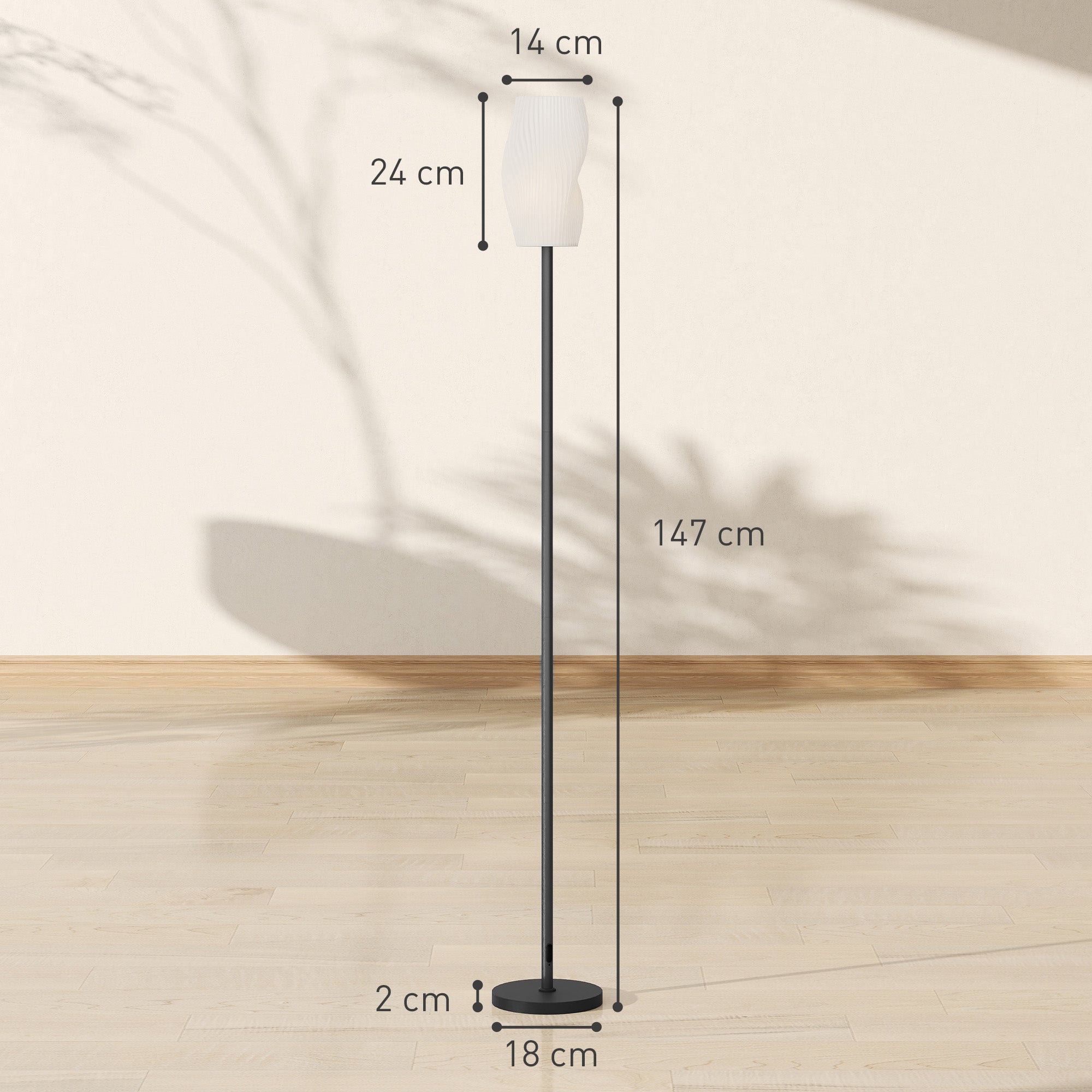HOMCOM Floor Lamp for Living Room, 3D Printed Modern Standing Lamp with Flowing Curved Shade, 3 Colour Temperature & Foot Switch, Minimalist Tall Pole Lampshade for Bedroom, Office, White