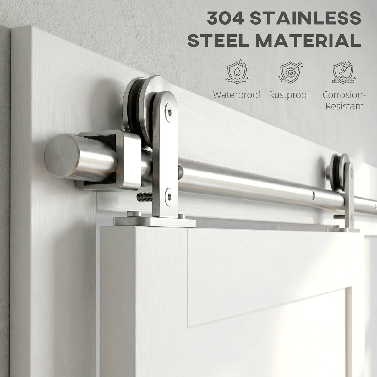 HOMCOM Sliding Door Hardware Kit Heavy Duty 304 Stainless Steel 152 cm Wide Door Silver Tone - product image 4