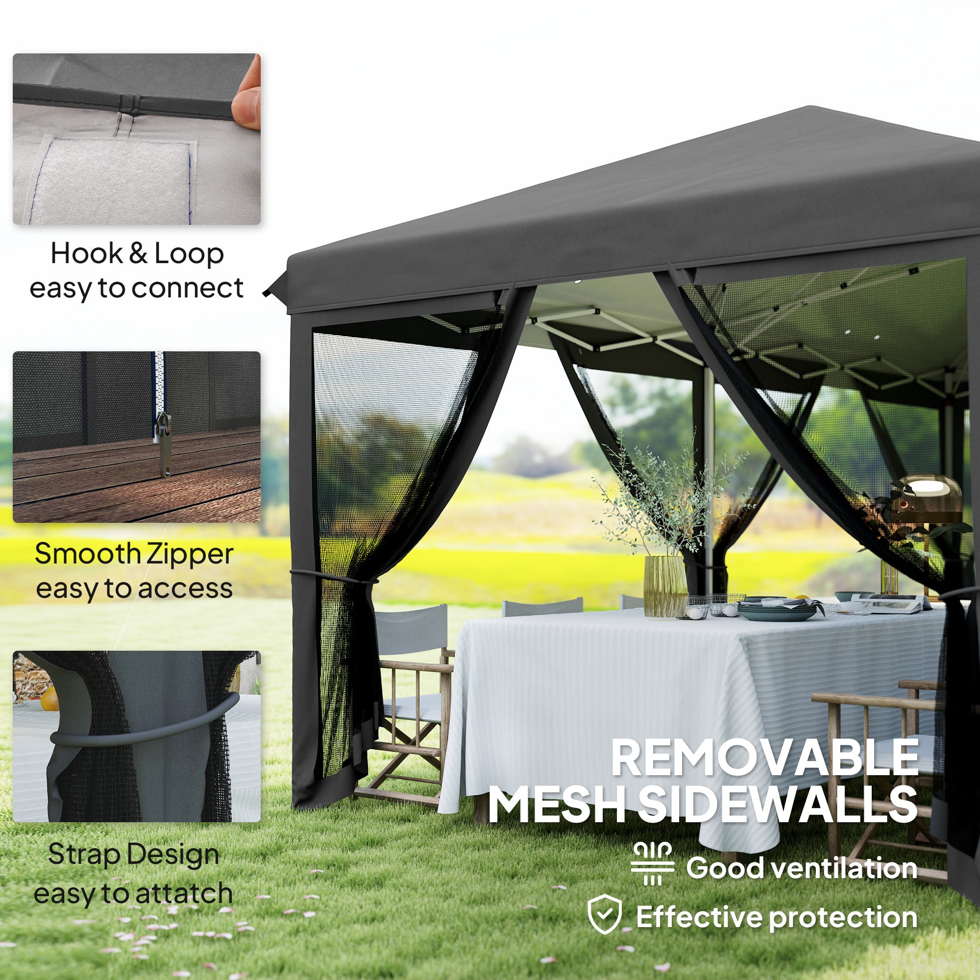 Outsunny 3 x 6m Pop Up Gazebo, Outdoor Canopy Shelter, Marquee Party Wedding Tent with 6 Mesh Walls and Carry Bag, Black