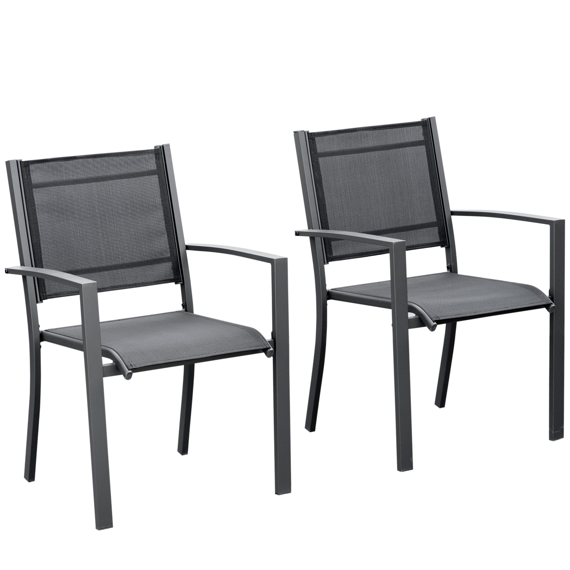 Outsunny Garden Chairs Set Of 2 Outdoor Chairs with Steel Frame Texteline Seats for Dining Patio Balcony Dark Grey and Black