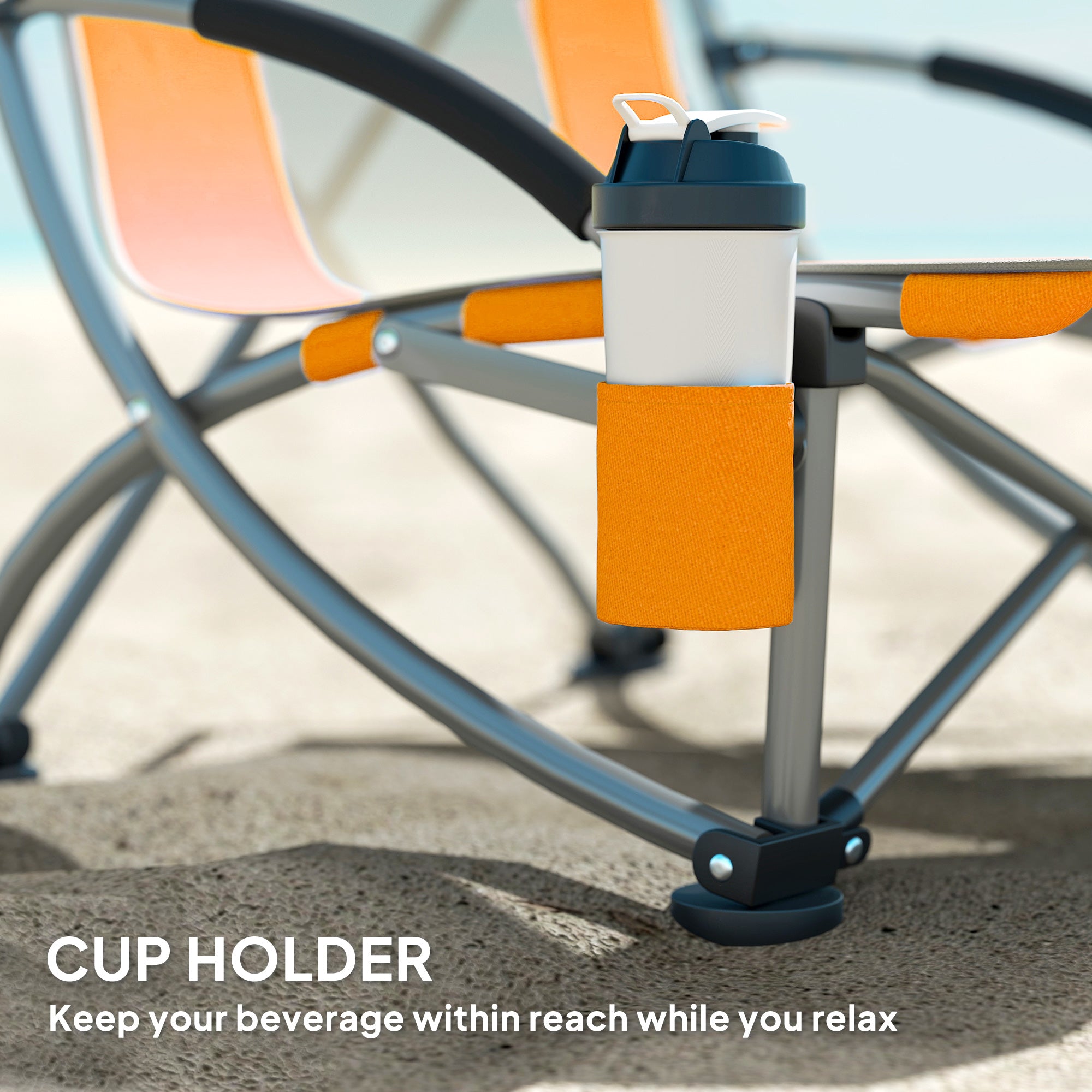 Outsunny Set of 2 Folding Beach Chair, Low Camping Chair with Mesh Back, Carry Bag and Cup Holder for Garden Outdoor Picnic Festival Travel, Orange