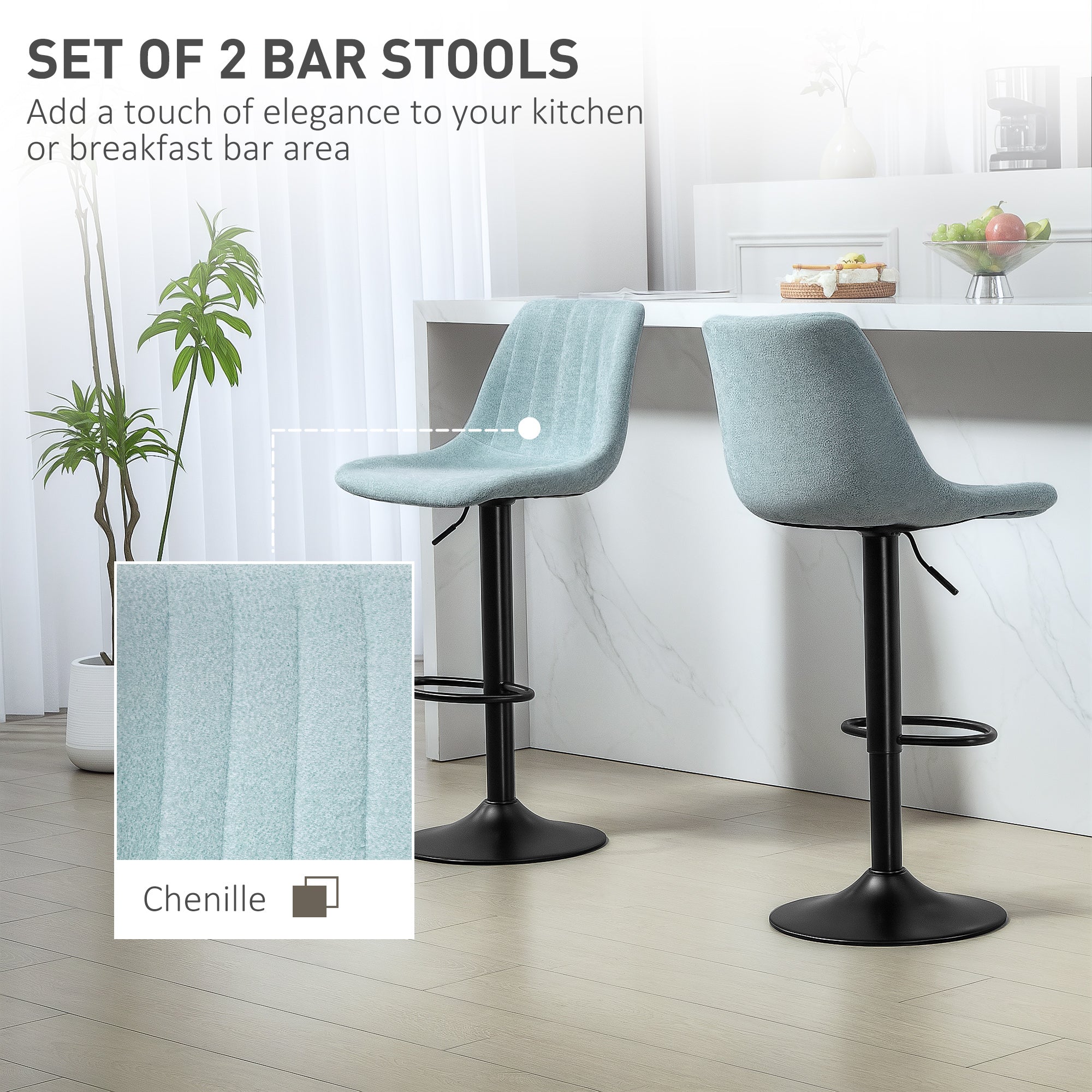 HOMCOM Set of Two Chenille-Feel Tub Bat Stools - Blue