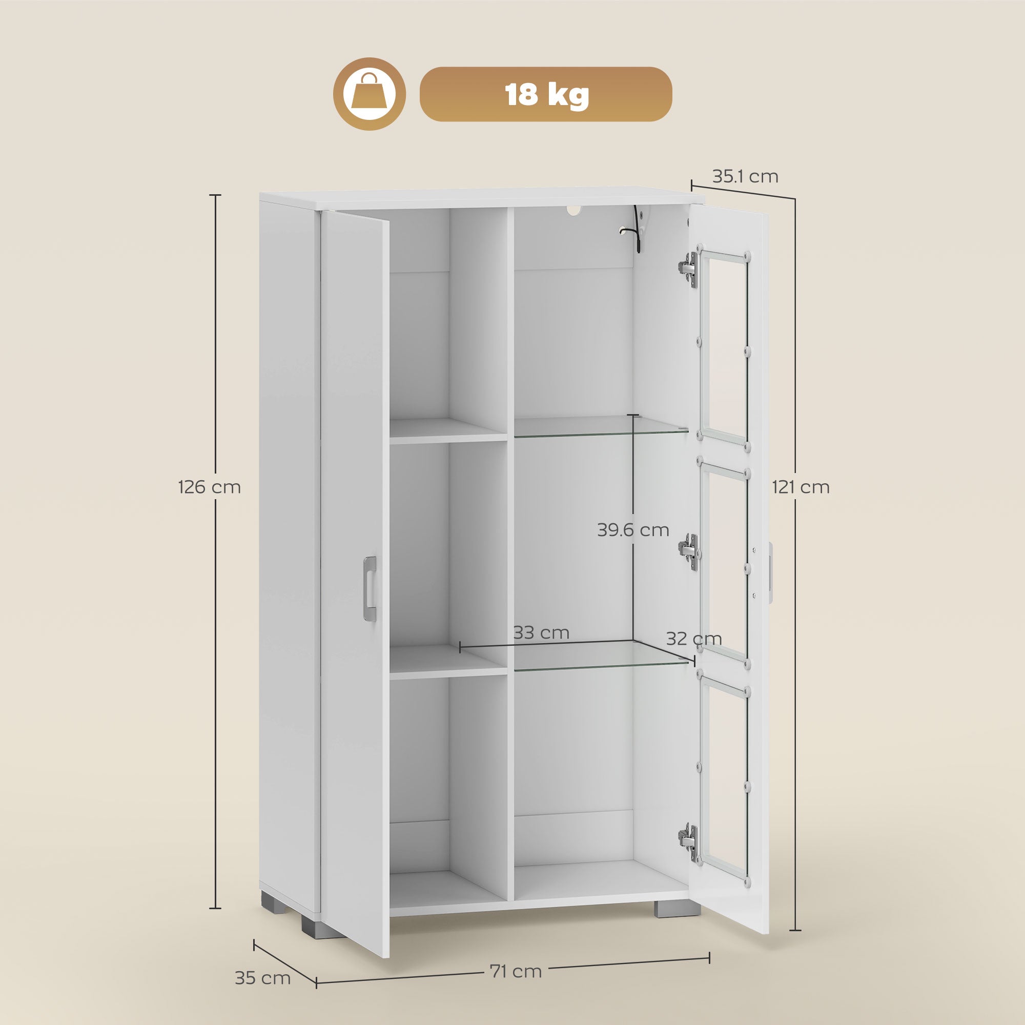 HOMCOM High Gloss Sideboard, Display Cabinet with 16-Colour RGB LED Lights and Remote Control, Modern Storage Cupboard with Glass Doors and Shelves for Living Room, Dining Room, Kitchen, White