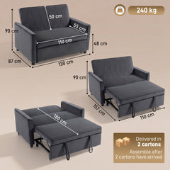 HOMCOM 2 Seater Sofa Bed, 3-in-1 Convertible Pull Out Sleeper Sofa with Clik-Clack Adjustable Backrest, Dark Grey