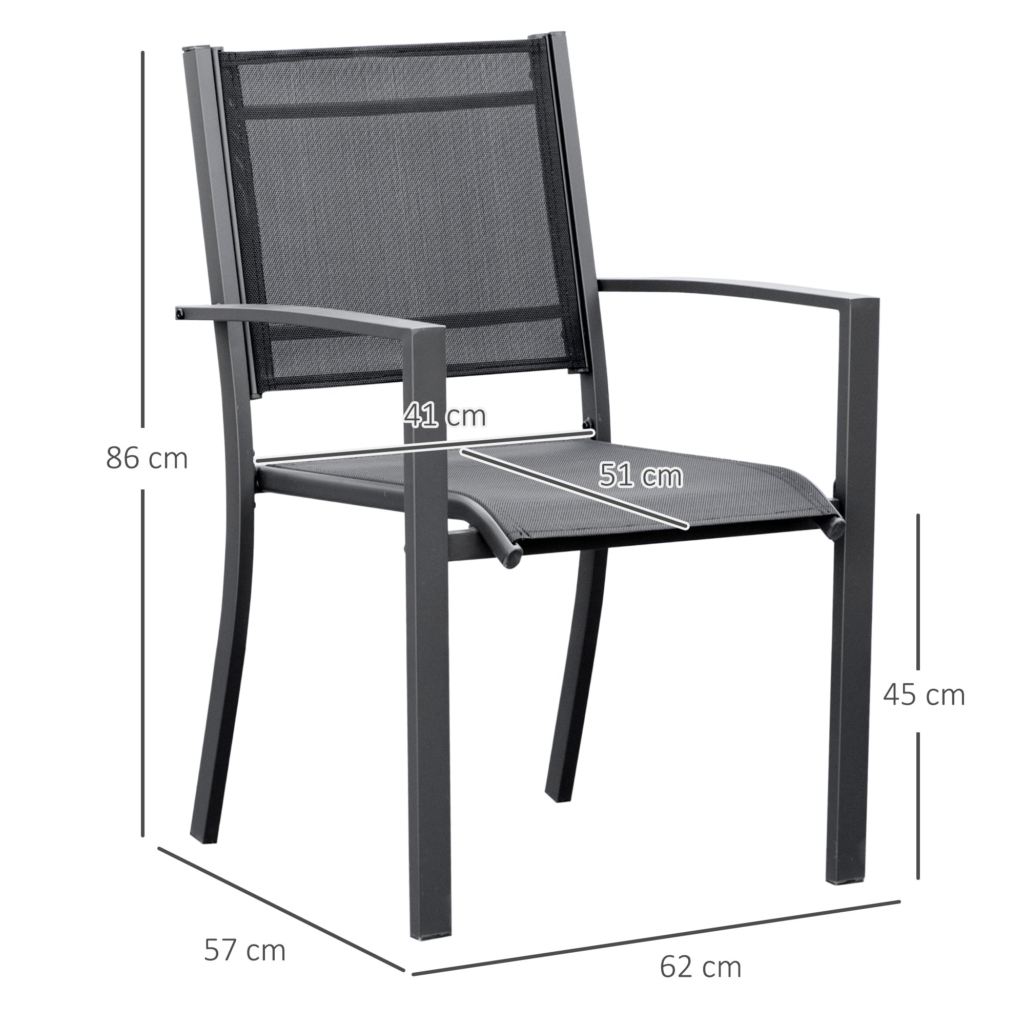 Outsunny Garden Chairs Set Of 2 Outdoor Chairs with Steel Frame Texteline Seats for Dining Patio Balcony Dark Grey and Black