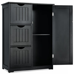 1-Door Freestanding Bathroom Cabinet with 3 Drawers-Black