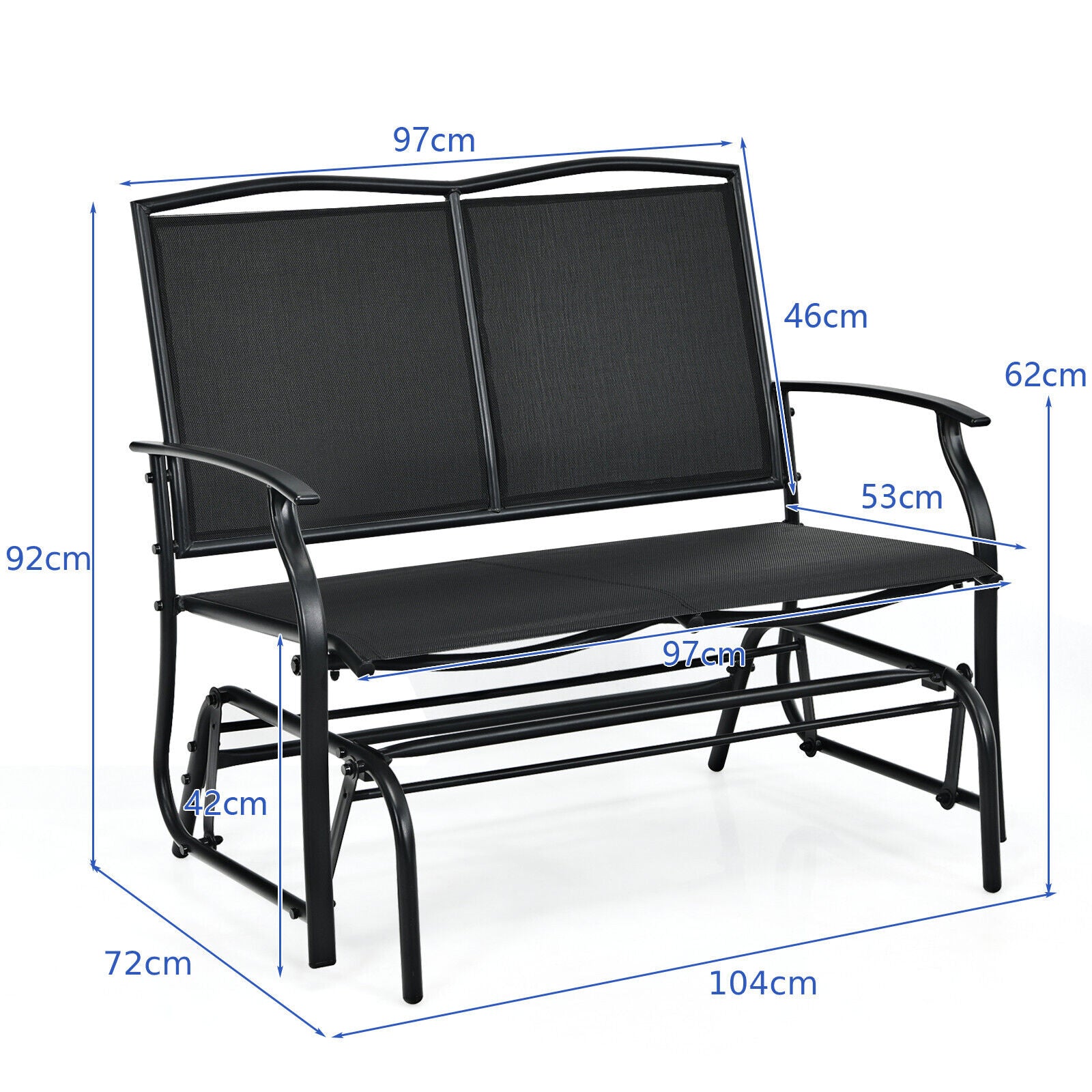 2-Person Patio Swing Glider Bench with Heavy-Duty Steel Frame-Black