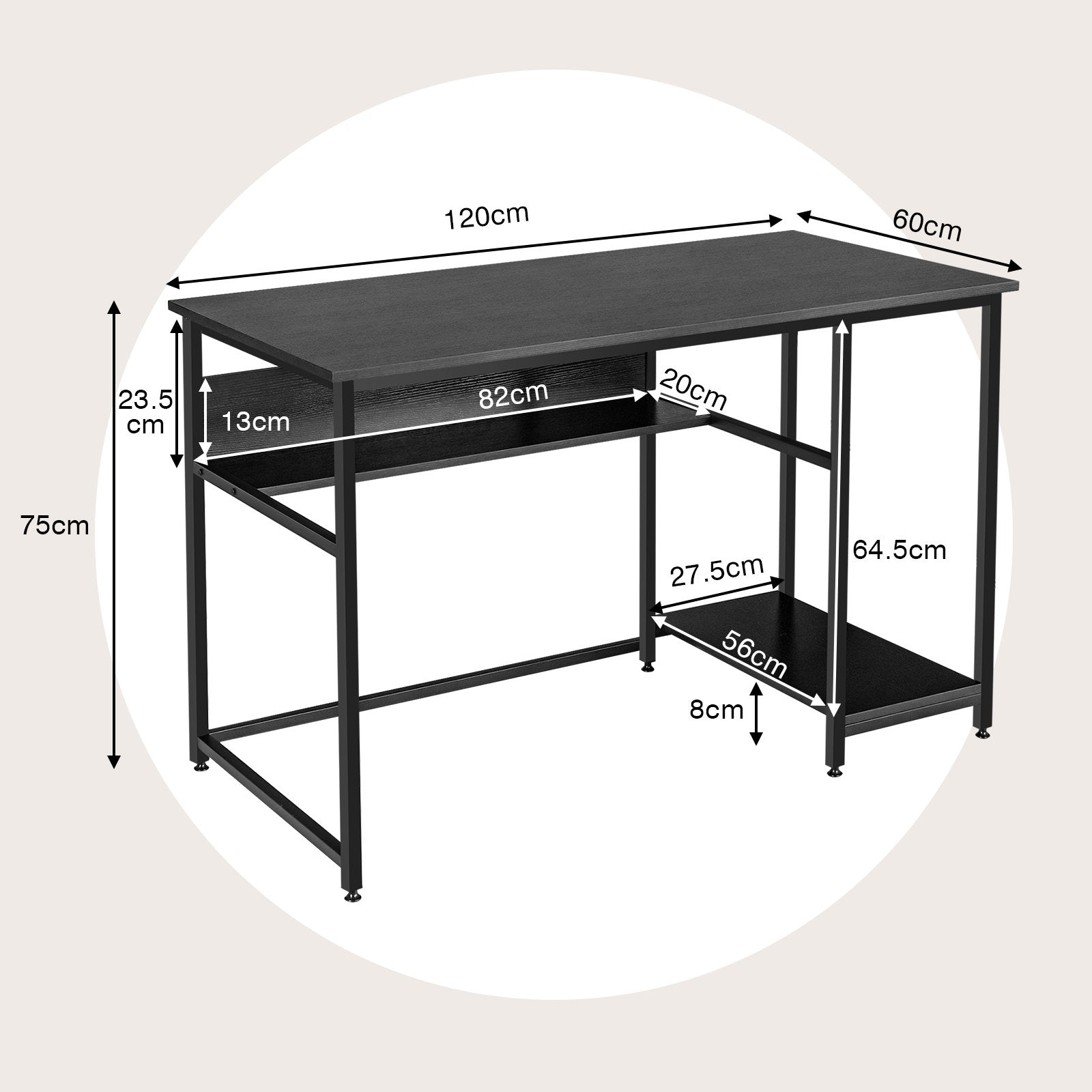 Industrial Computer Desk with Storage Shelf and CPU Stand-Black