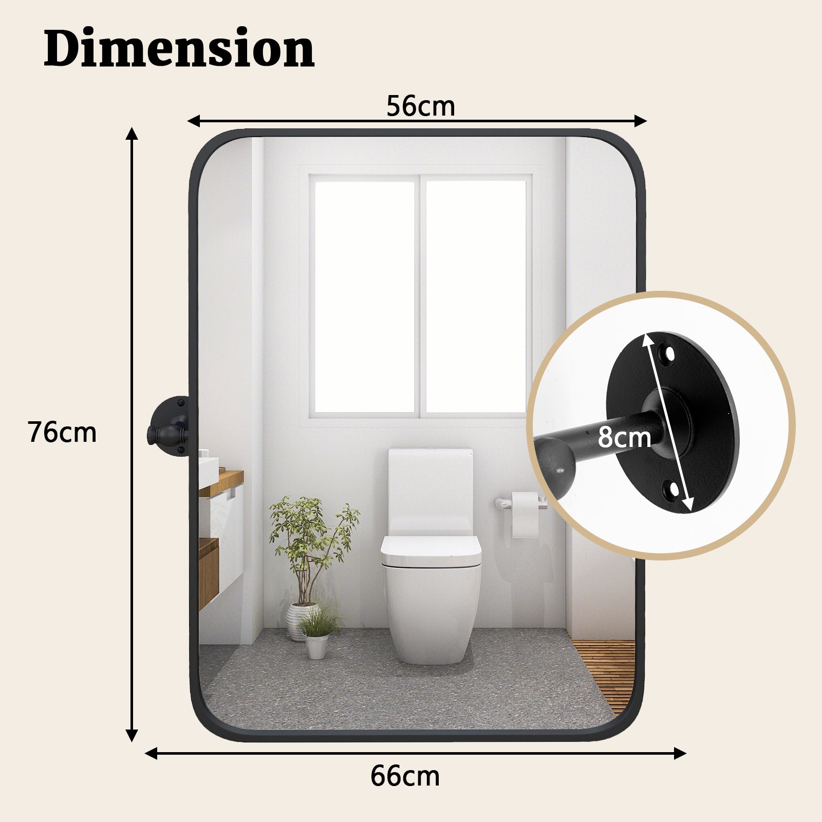 Black Metal Framed Pivot Rectangle Wall-Mounted Mirror