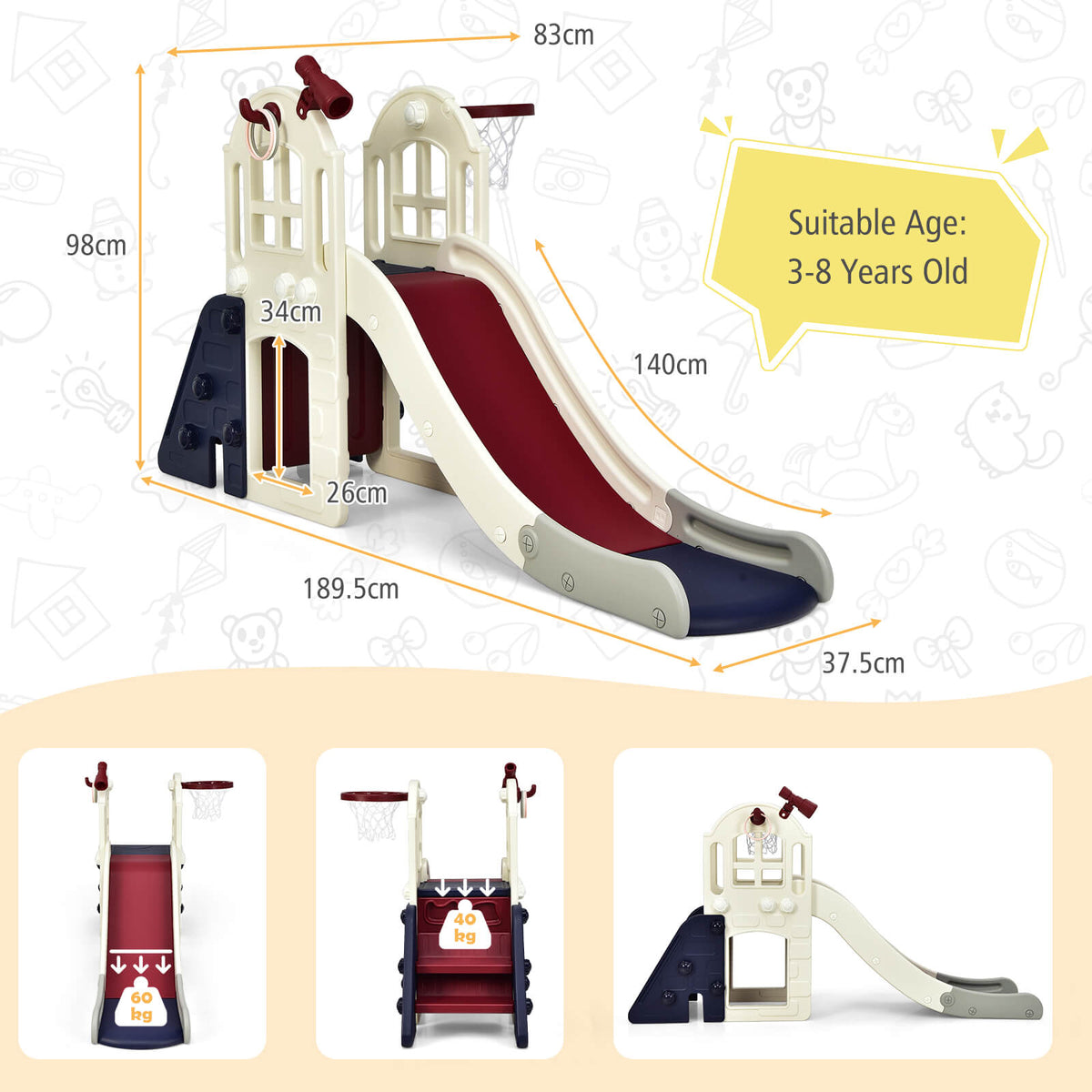 6-In-1 Toddler Climber Slide Playset-Blue