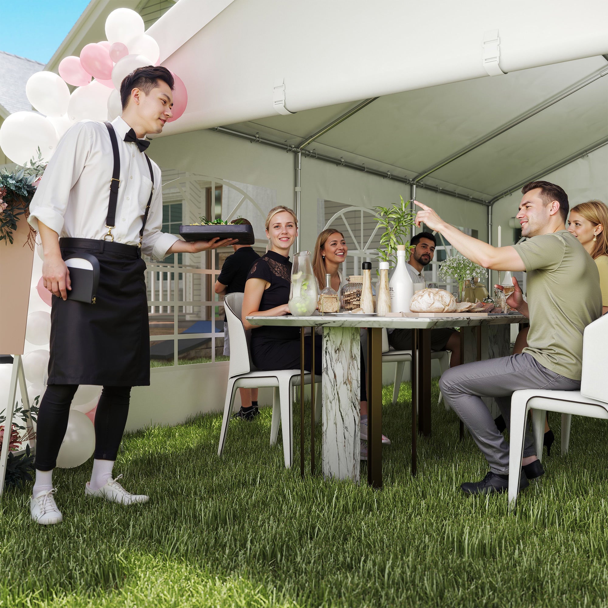Outsunny 6m x 4m Heavy Duty Garden Gazebo, Galvanised Marquee Party Tent with Removable Sides and Windows for Parties, Wedding and Events, White
