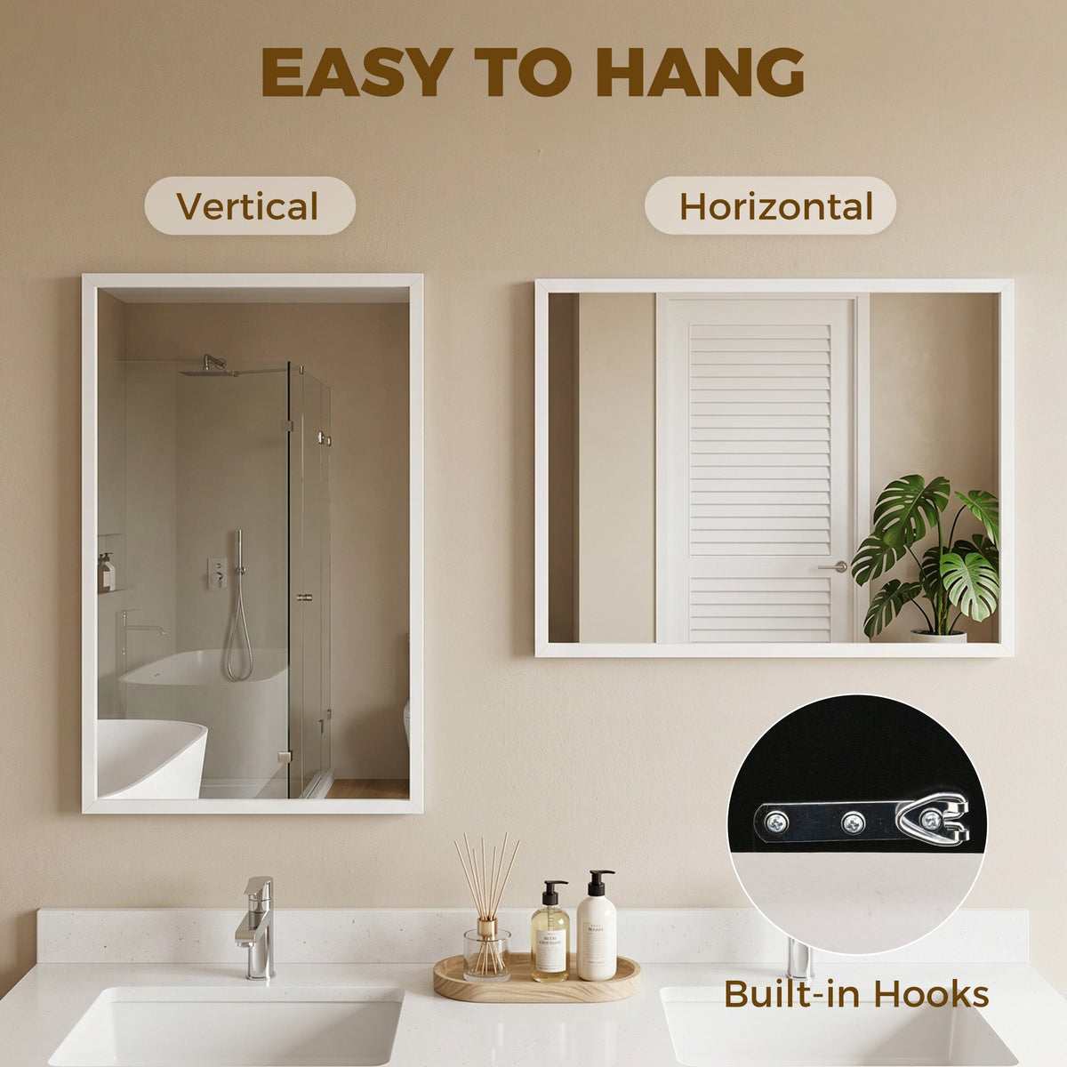 HOMCOM Wall-Mounted Bathroom Mirror, 70 x 50 cm Wall Mirror for Living Room, Bedroom, Hallway, White