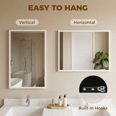 HOMCOM Wall-Mounted Bathroom Mirror, 70 x 50 cm Wall Mirror for Living Room, Bedroom, Hallway, White