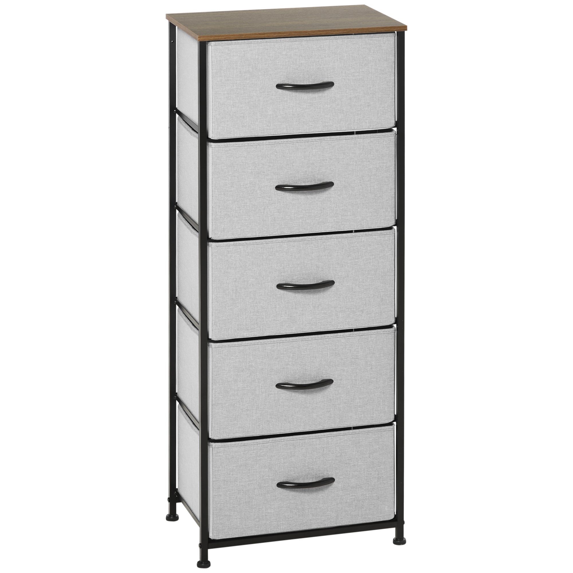 HOMCOM Fabric Chest of Drawers, Industrial Bedroom Dresser with 5 Fabric Drawers, Steel Frame and Wooden Top for Nursery, Living Room, Hallway, Grey