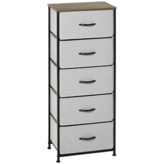 HOMCOM Fabric Chest of Drawers, Industrial Bedroom Dresser with 5 Fabric Drawers, Steel Frame and Wooden Top for Nursery, Living Room, Hallway, Grey