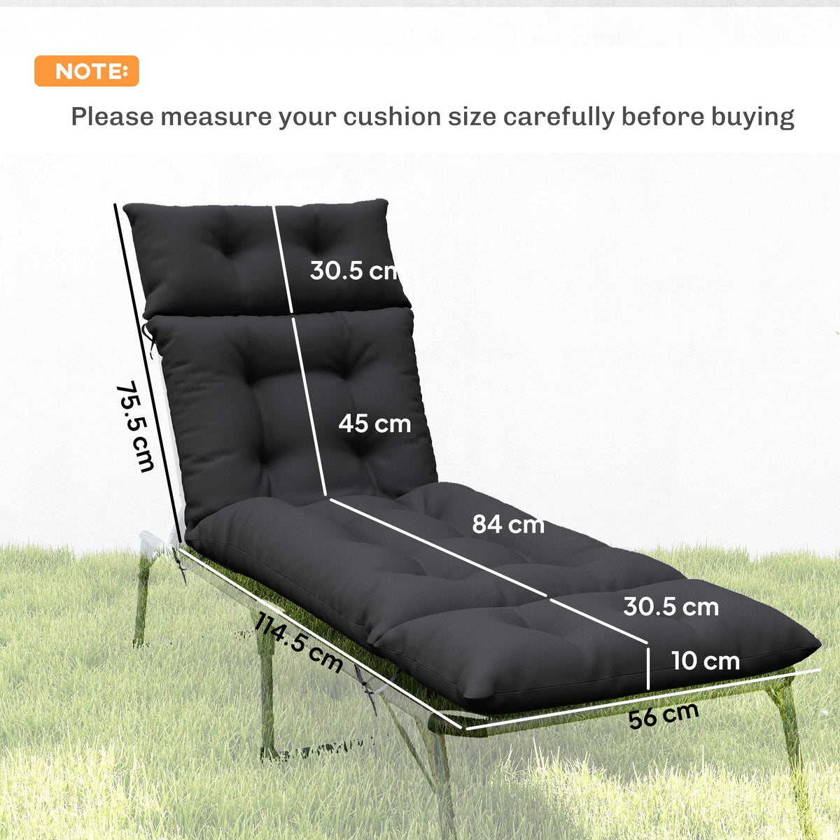 Outsunny Set of Two 190 x 56cm Sun Lounger Cushions - Black