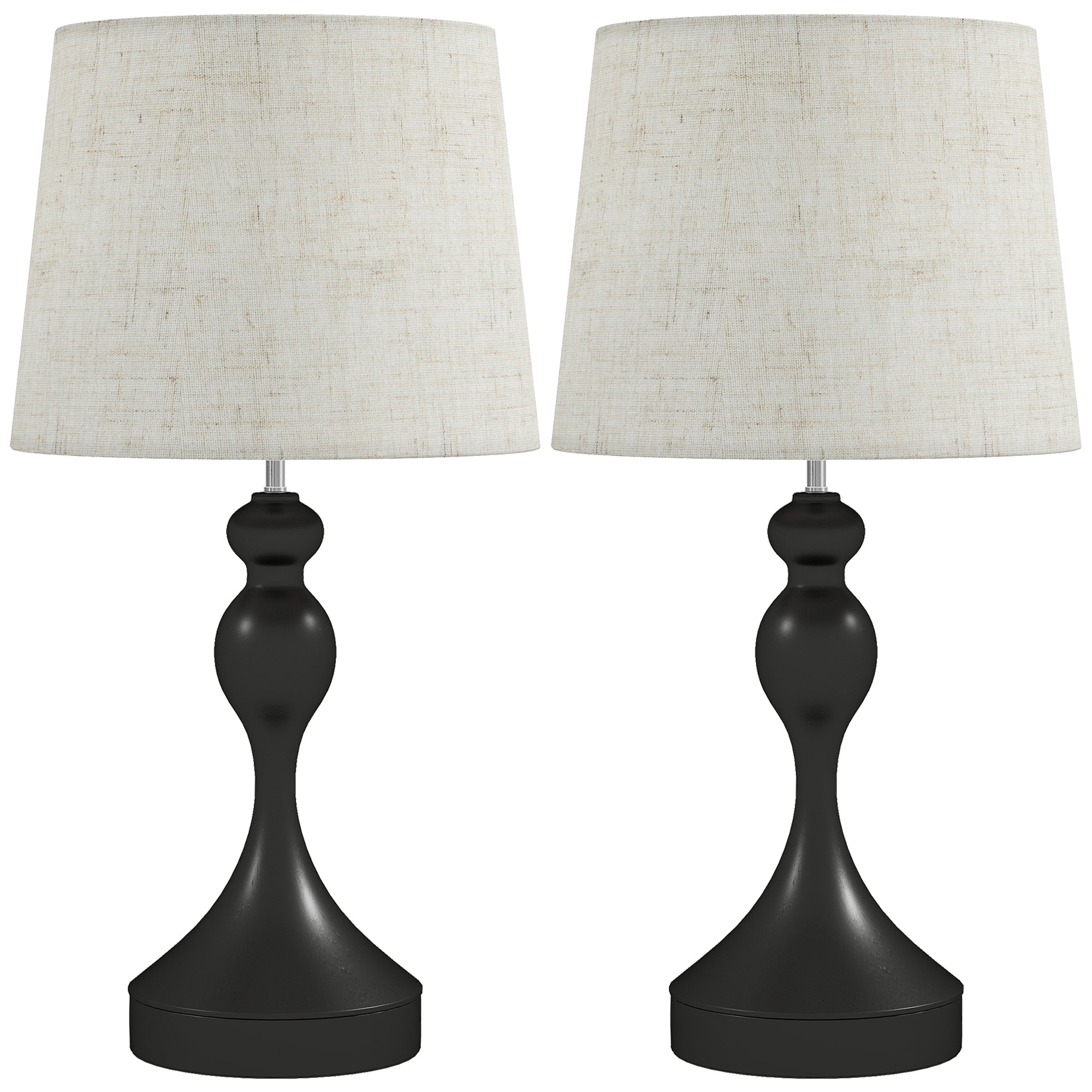 HOMCOM Set of Two Three-Colour Lamps, with USB Ports - Black/Beige
