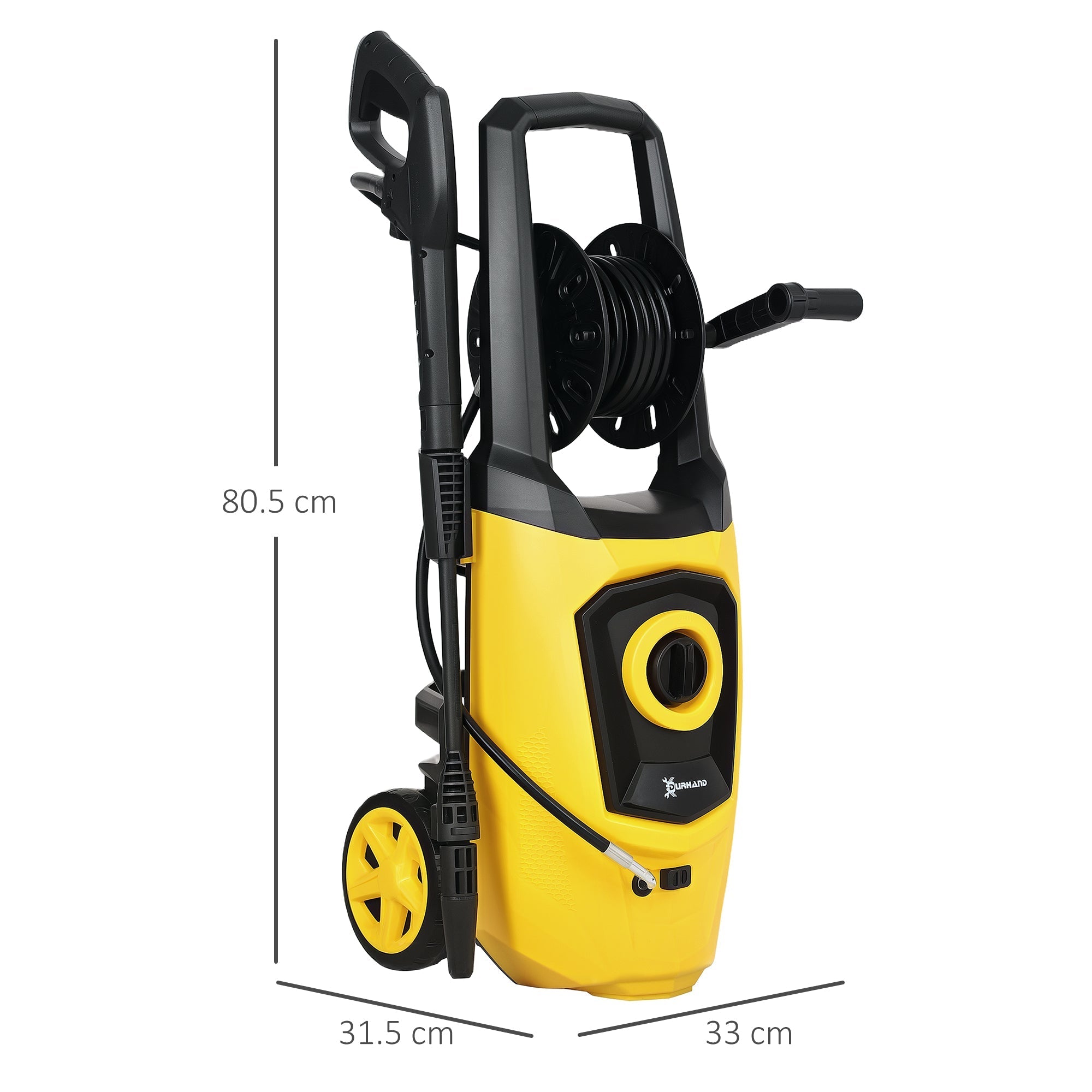 DURHAND 1800W High Pressure Washer, 150 Bar Pressure, 510 L/h Flow, High-Performance Portable Power Washer Jet Wash Cleaner with 6M Hose and Hose Reel for Garden, Car, Furniture, Yellow