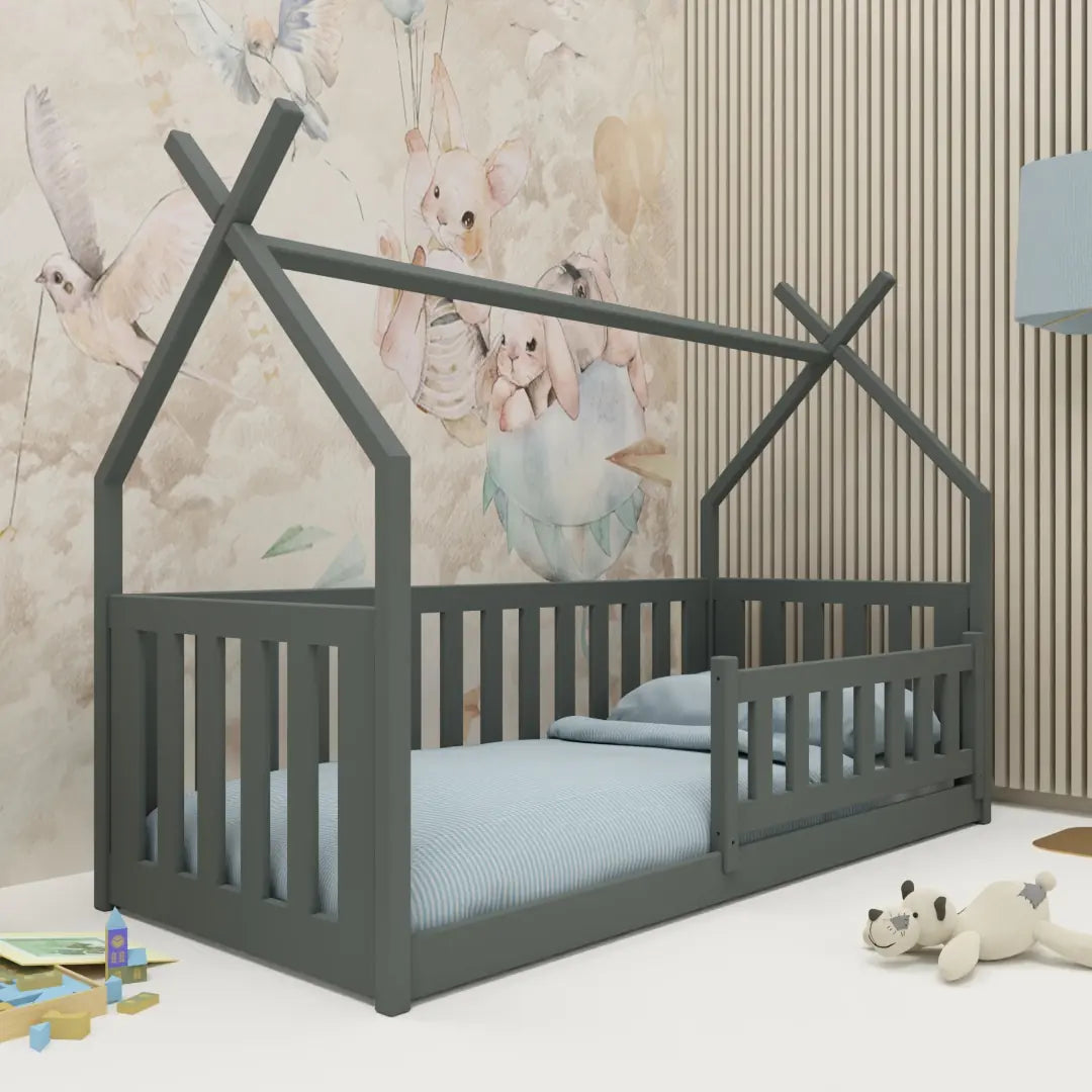 The house frame kids single bed in dark grey