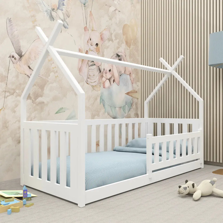 Wooden Single House Bed Bogus in White