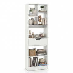 Bookcase with Drawer & 8 Open Cubes and Anti-Toppling Kits for Office Study-White