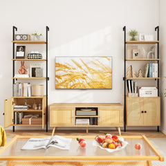 Bookcase with Rattan Cabinet and Adjustable Shelf-Natural